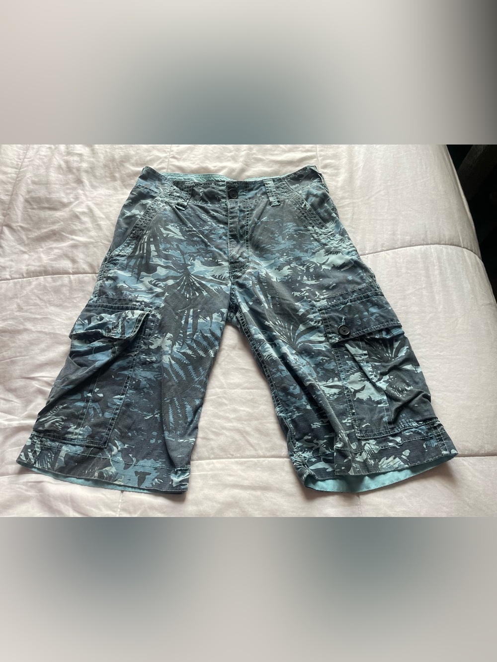 Wearfirst Vintage Blue Camo Baggy Cargo Shorts 28 Small Skater Grunge Y2K 90s